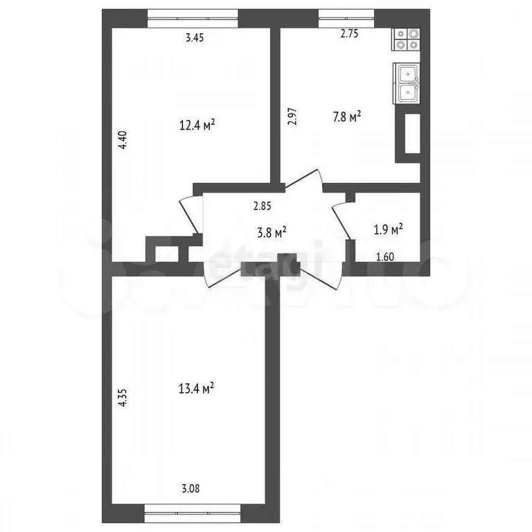2-к. квартира, 40 м, 1/2 эт. - Фото 0