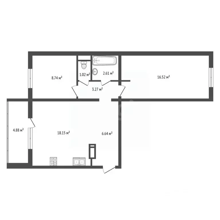 2-к кв. Челябинская область, Челябинск ул. Братьев Кашириных, 131б ... - Фото 2