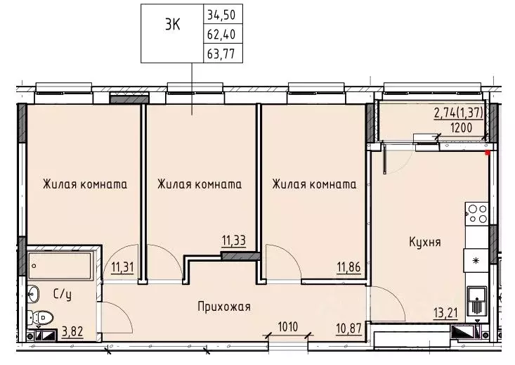 3-к кв. Ростовская область, Батайск ул. Талалихина (63.77 м) - Фото 0