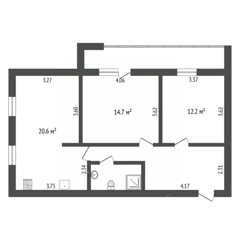 2-к кв. Тюменская область, Тюмень ул. Мельникайте, 129/1 (67.4 м) - Фото 1