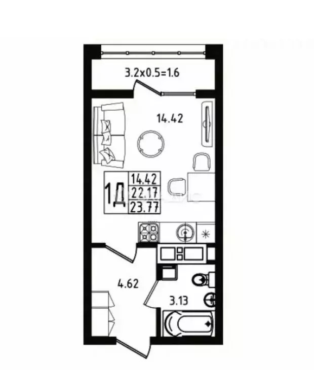 Квартира-студия: Майкоп, улица К.А. Васильева, 1к5 (23.77 м) - Фото 1