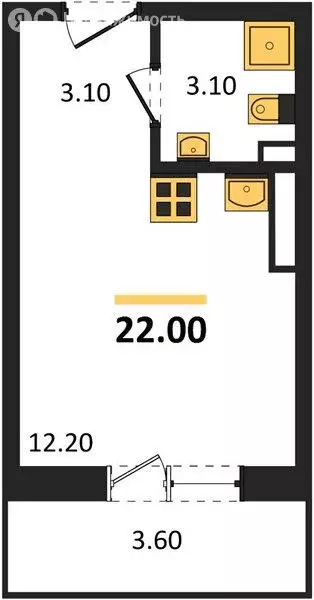 Квартира-студия: посёлок Садовый, микрорайон Околица, 31 (22 м) - Фото 1