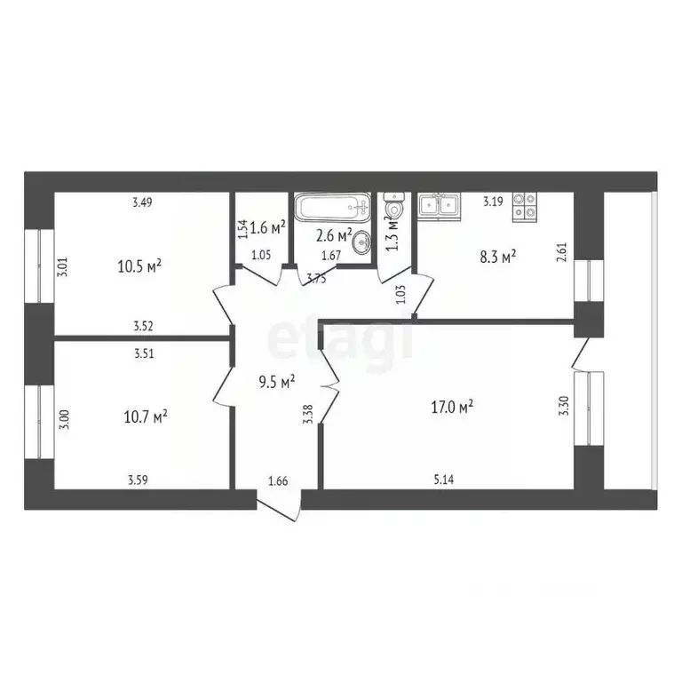 3-к кв. Нижегородская область, Кстово 3-й мкр, 11 (61.5 м) - Фото 1