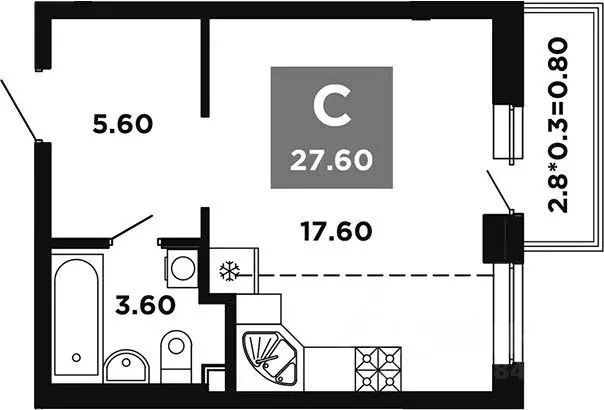 Студия Краснодарский край, Краснодар ул. Конгрессная, 19/1 (27.6 м) - Фото 1