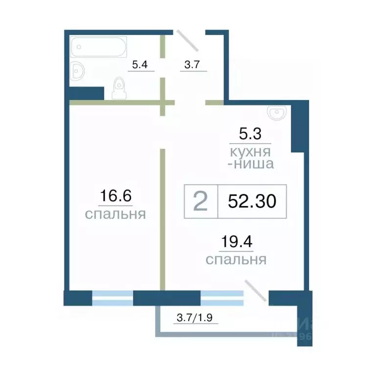 2-к кв. Красноярский край, Красноярск ул. Дубровинского, 110Г (52.3 м) - Фото 1
