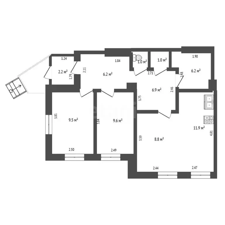 Квартира, 3 комнаты, 63.3 м - Фото 0
