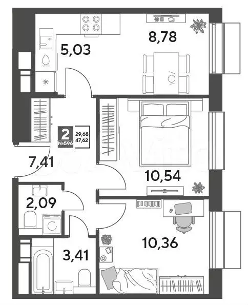 2-к. квартира, 47,6 м, 8/15 эт. - Фото 0