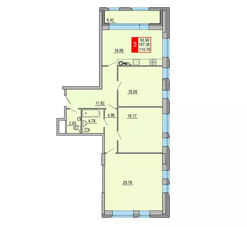 3-к кв. Тверская область, Тверь Петербургское ш., 3к1 (113.78 м) - Фото 0