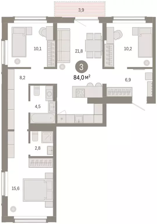 3-комнатная квартира: Омск, Кировский округ (83.98 м) - Фото 2