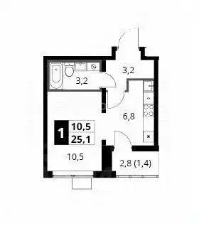 Студия Московская область, Видное ул. Старо-Нагорная, 1 (25.1 м) - Фото 2