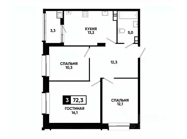 3-к кв. Ставропольский край, Ставрополь ул. Андрея Голуба, 14к3 (72.3 ... - Фото 0
