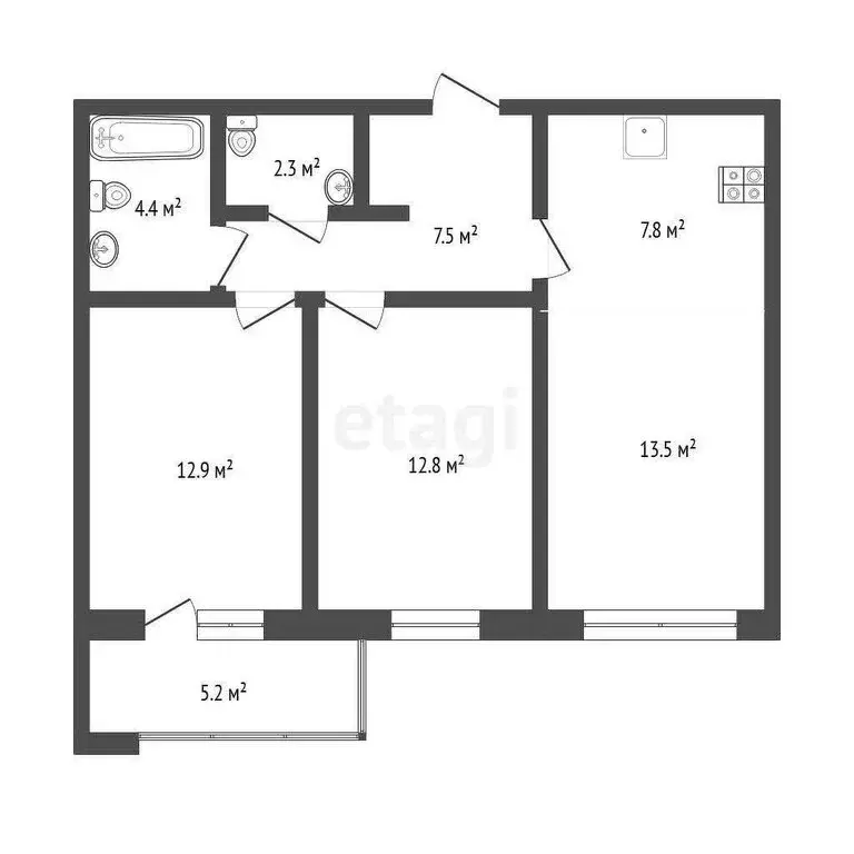 2-комнатная квартира: Тюмень, улица Фармана Салманова, 16 (55.8 м) - Фото 2