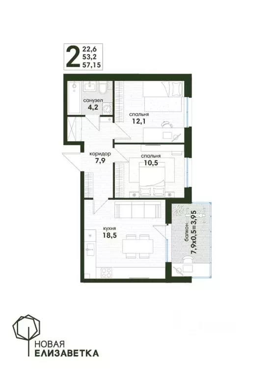 2-к кв. Краснодарский край, Краснодар Новая Елизаветка мкр, ул. Имени ... - Фото 1