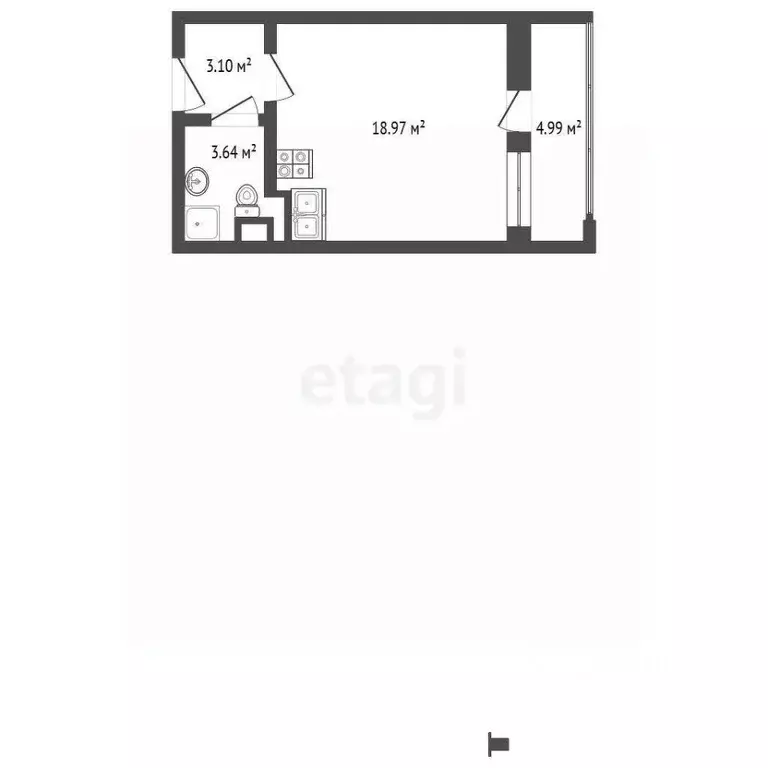 Студия Санкт-Петербург аллея Арцеуловская, 17 (25.6 м) - Фото 1