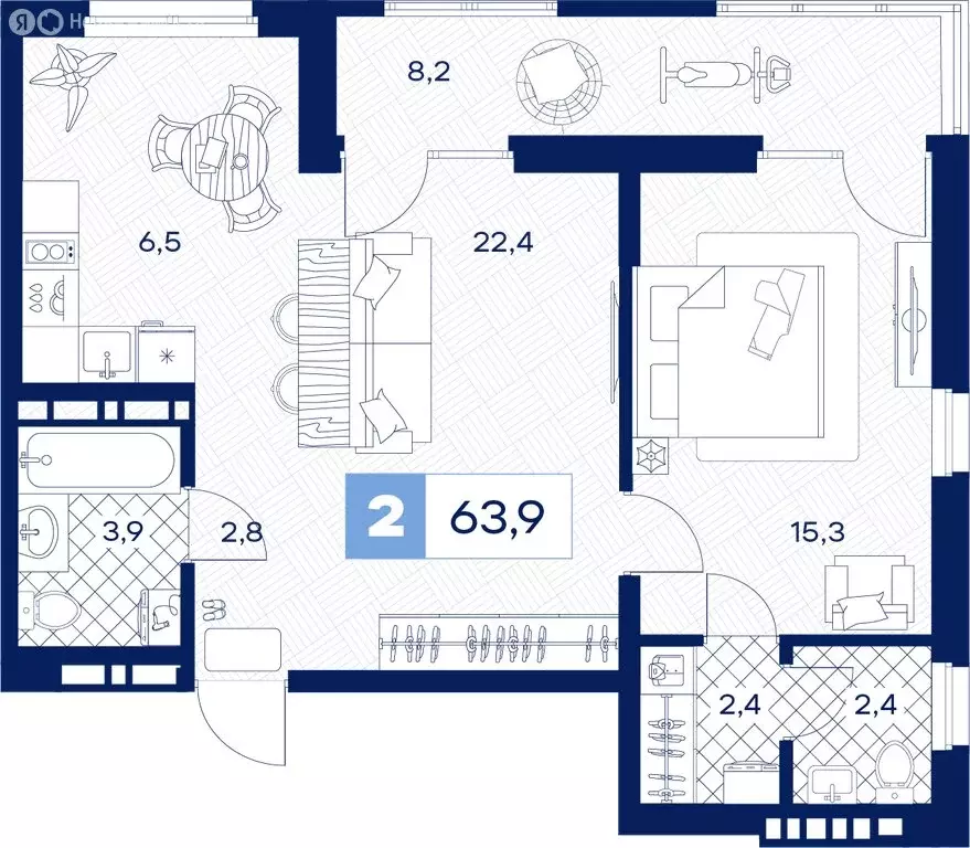 2-комнатная квартира: Тюмень, Пышминская улица, 216А (63.9 м) - Фото 0