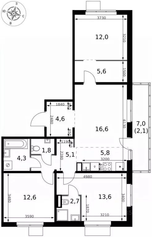 4-к кв. Москва ш. Новомихайловское, 1 (86.8 м) - Фото 1