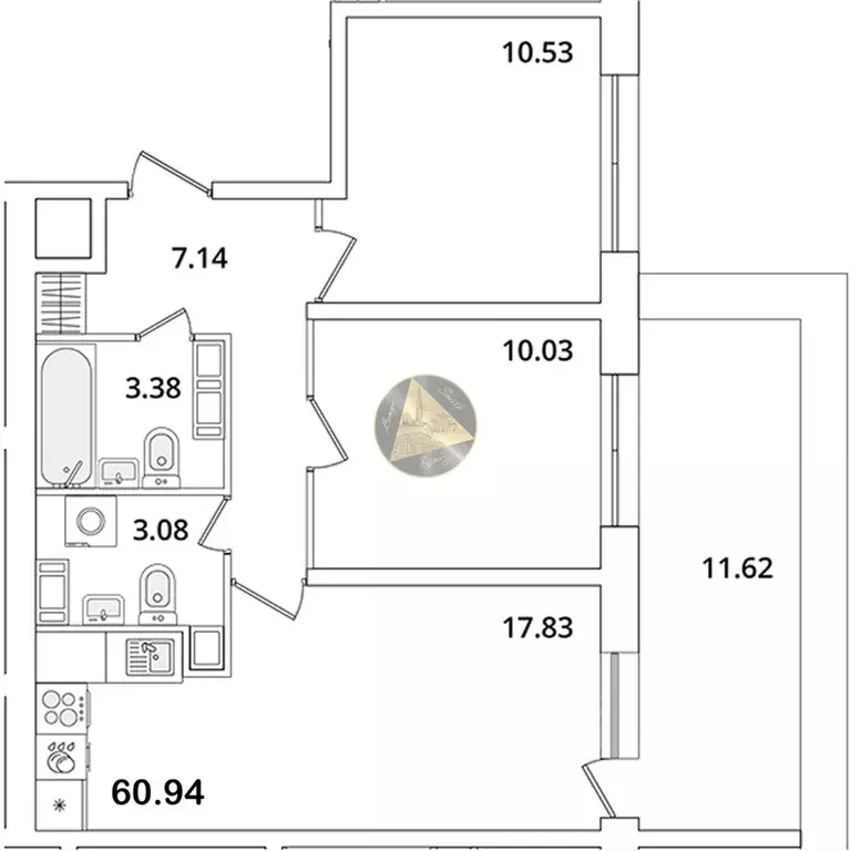 2-к кв. Санкт-Петербург просп. Маршала Блюхера, 3к2 (60.94 м) - Фото 2