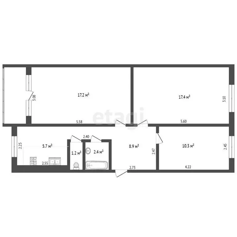 3-комнатная квартира: Миасс, проспект Макеева, 53 (63.4 м) - Фото 1
