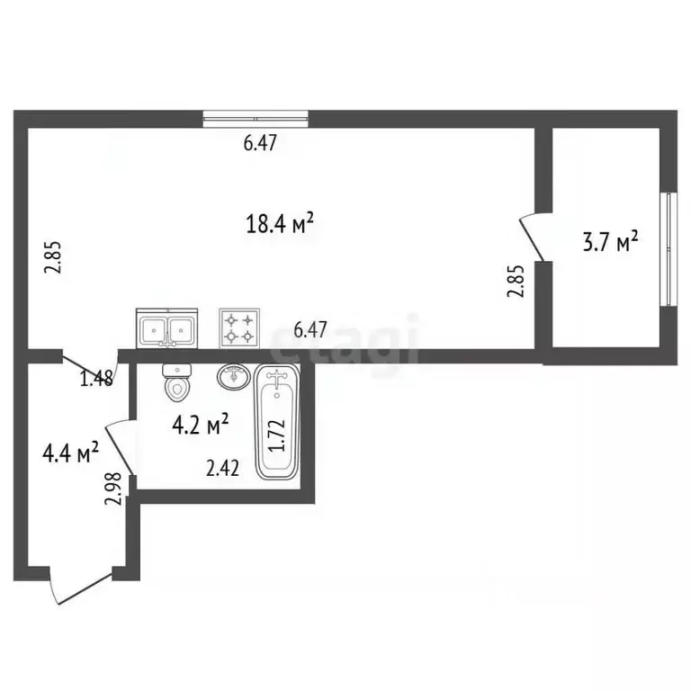 Студия Санкт-Петербург дор. Кушелевская, 1к2 (28.9 м) - Фото 2