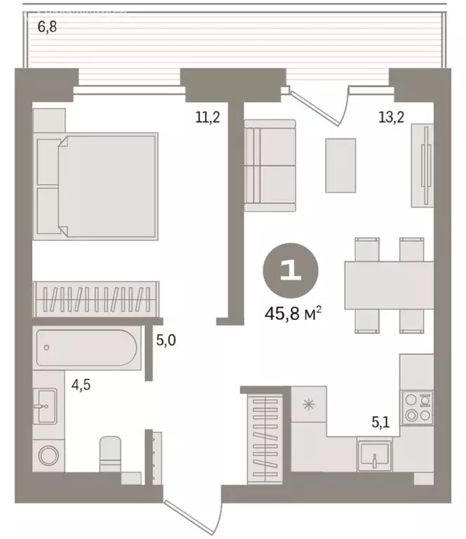 2-комнатная квартира: Тюмень, Причальная улица, 9 (45.8 м) - Фото 2