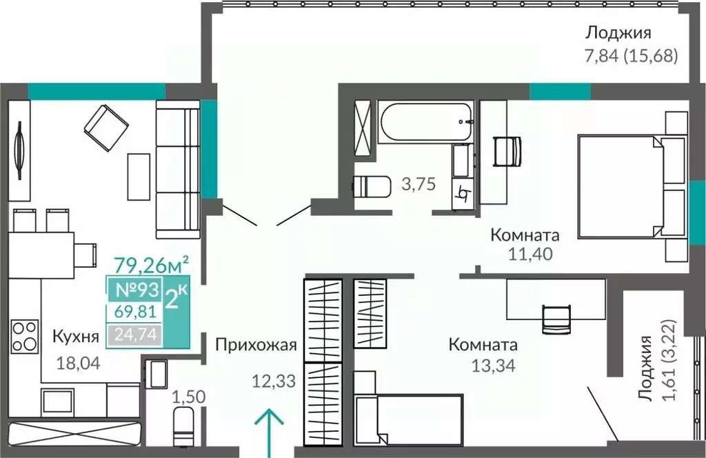 2-к кв. Крым, Симферополь Крымская роза мкр,  (69.81 м) - Фото 0