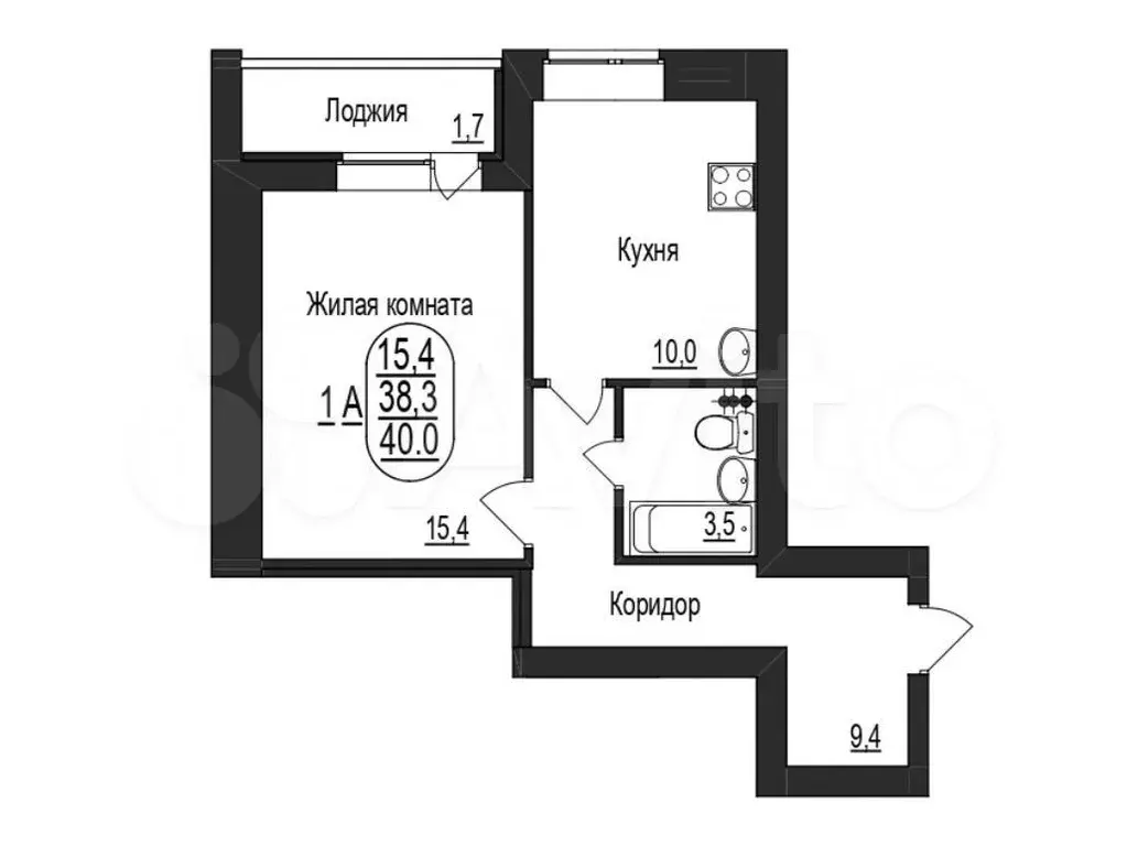 1-к. квартира, 38,7 м, 7/8 эт. - Фото 0