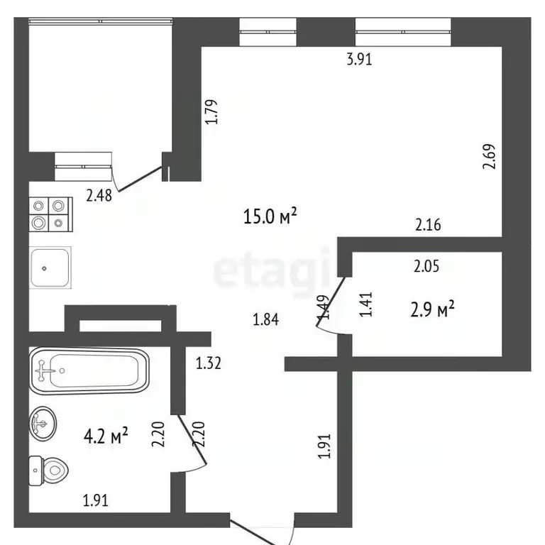 Студия Тюменская область, Тюмень ул. Пожарных и Спасателей, 5 (28.7 м) - Фото 2