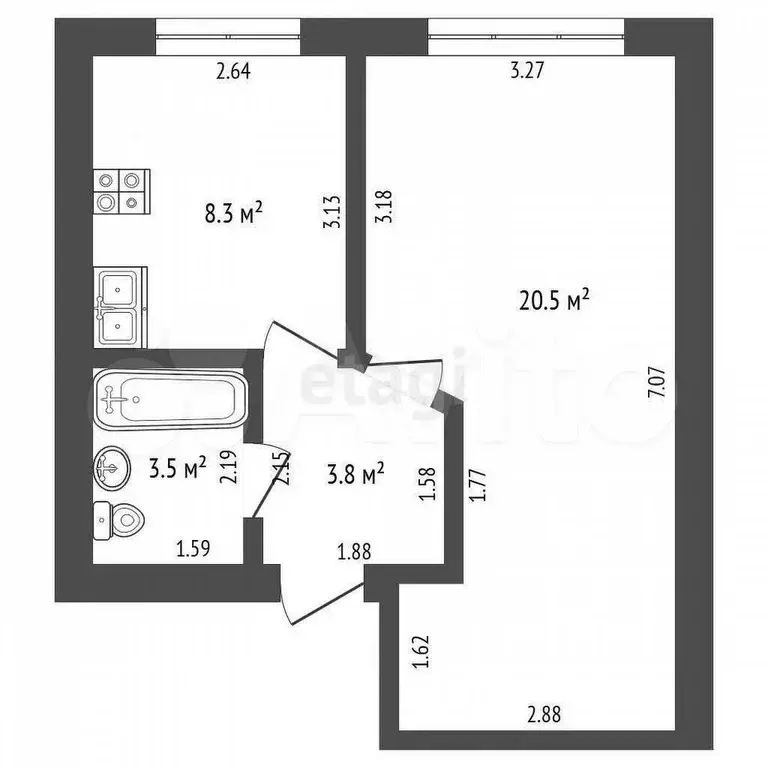 1-к. квартира, 36,1 м, 3/3 эт. - Фото 0