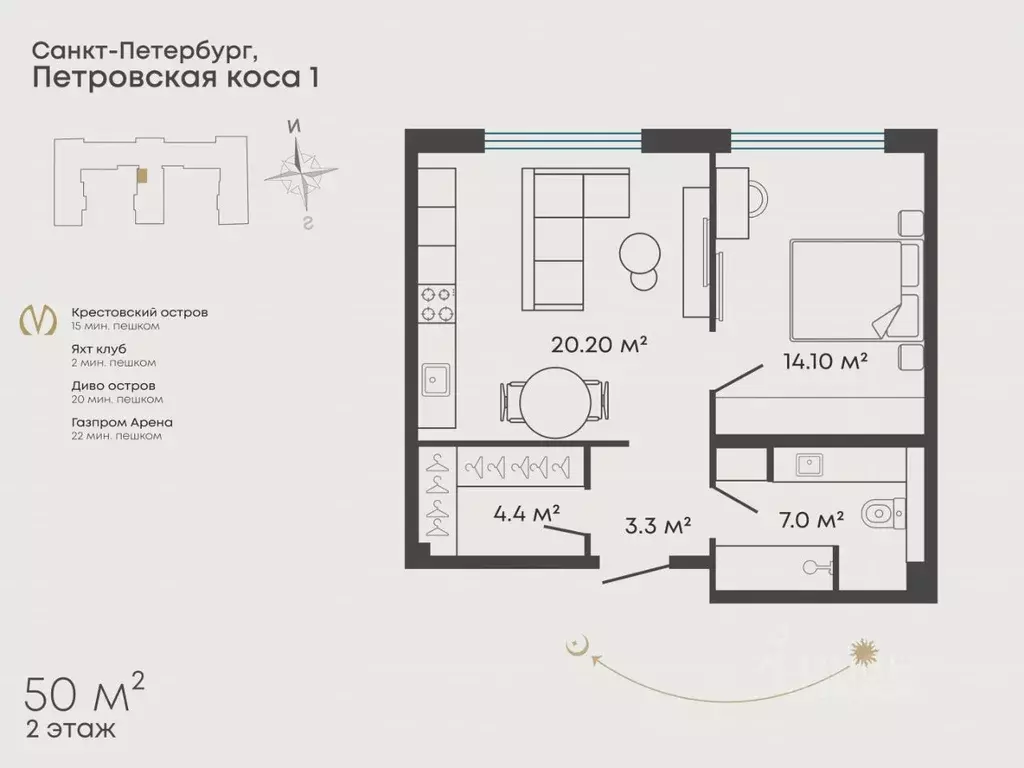 1-к кв. Санкт-Петербург проезд Петровская коса, 1к2 (50.0 м) - Фото 2