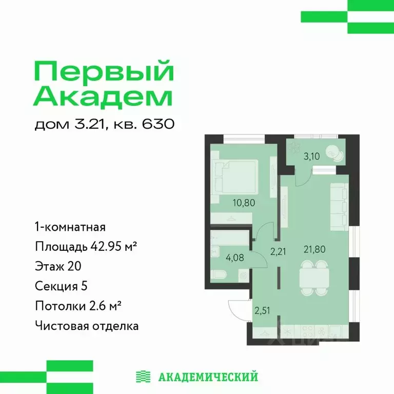 1-к кв. Свердловская область, Екатеринбург Академический мкр, 3-й ... - Фото 1