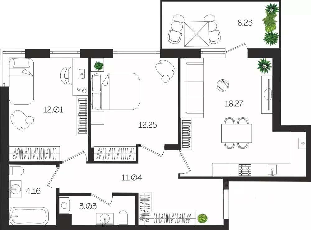 2-к кв. Тульская область, Тула ул. Богородицкая, 8В (63.22 м) - Фото 1