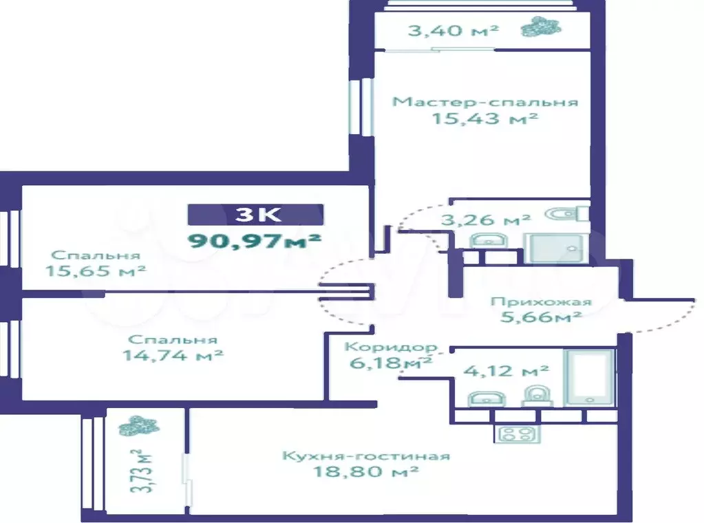 9-к. квартира, 91 м, 4/9 эт. - Фото 1