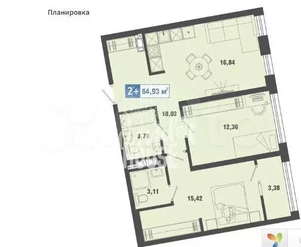 2-к. квартира, 64,9 м, 6/10 эт. - Фото 0