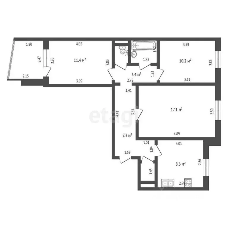 3-к кв. Тамбовская область, Тамбов Астраханская ул., 187 (62.9 м) - Фото 2