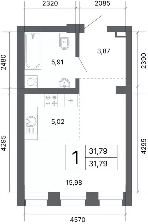 1-комнатная квартира: Екатеринбург, улица Мира, 47/7 (30.7 м) - Фото 1