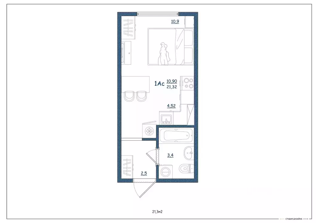 Студия Тверская область, Тверь ул. Левитана, 93А (21.3 м) - Фото 2