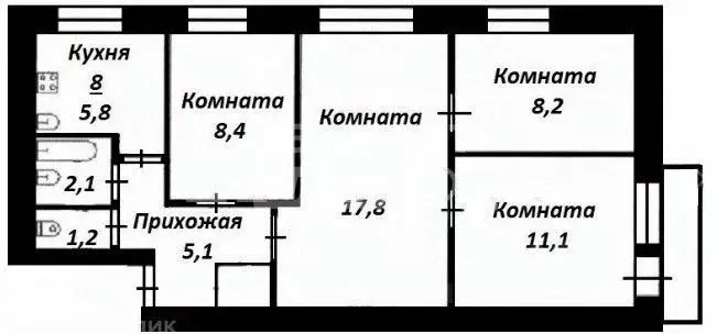 3-к кв. Томская область, Томск Красноармейская ул., 134 (60.8 м) - Фото 2