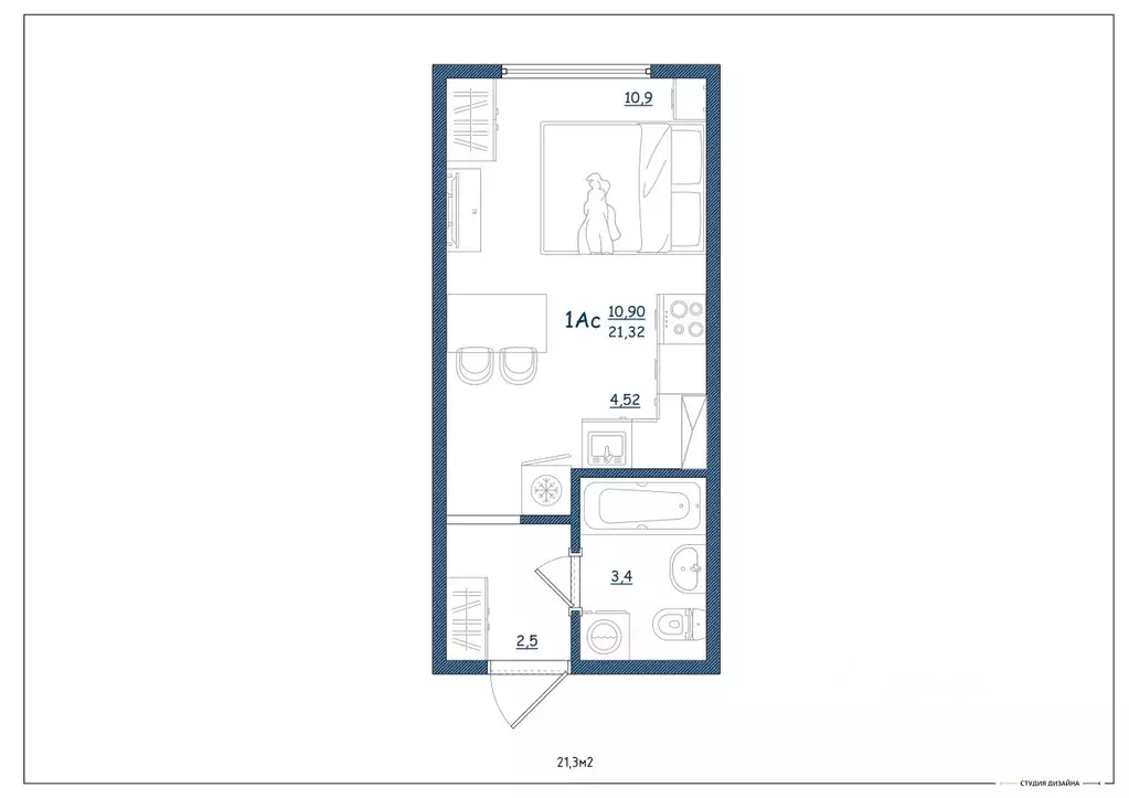 Студия Тверская область, Тверь ул. Левитана, 93А (21.3 м) - Фото 2