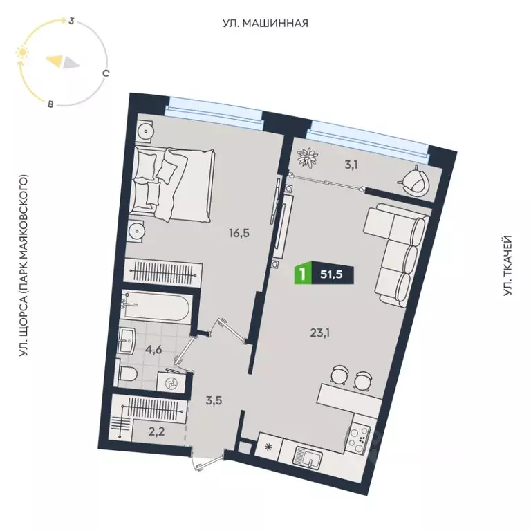 1-к кв. Свердловская область, Екатеринбург ул. Машинная, 1в/2 (51.5 м) - Фото 0