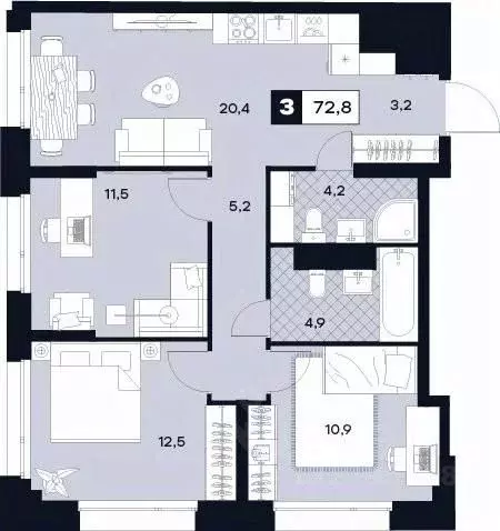 3-к кв. Москва Лодочная ул., 27К2 (72.8 м) - Фото 0
