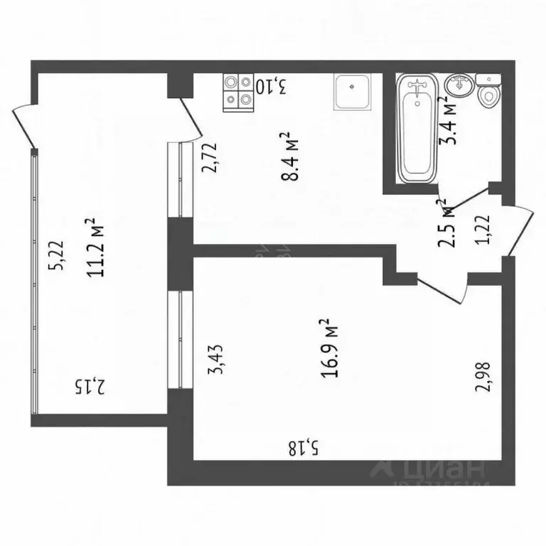 1-к кв. Тюменская область, Тюмень ул. Седова, 66 (31.2 м) - Фото 1