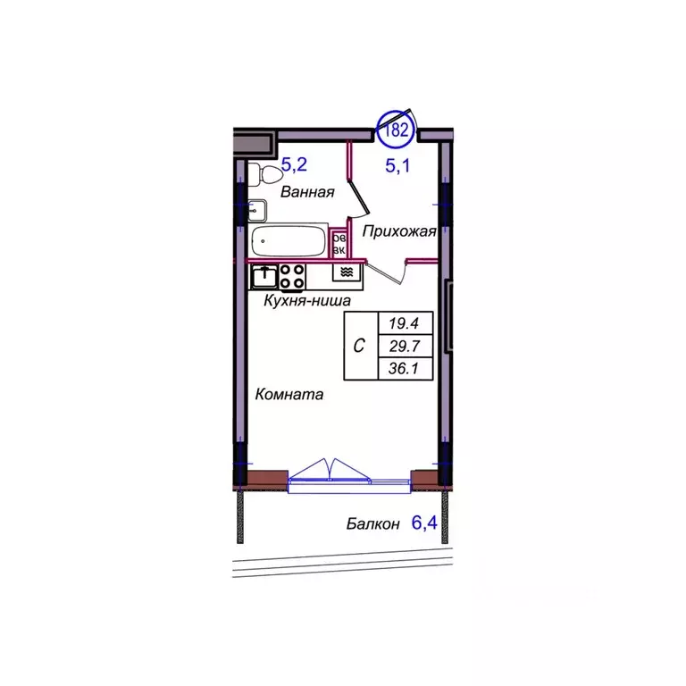 Студия Калининградская область, Светлогорск Балтийская ул. (36.1 м) - Фото 1