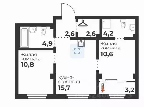 2-к кв. Челябинская область, Челябинск ул. Братьев Кашириных, 80 (51.4 ... - Фото 1