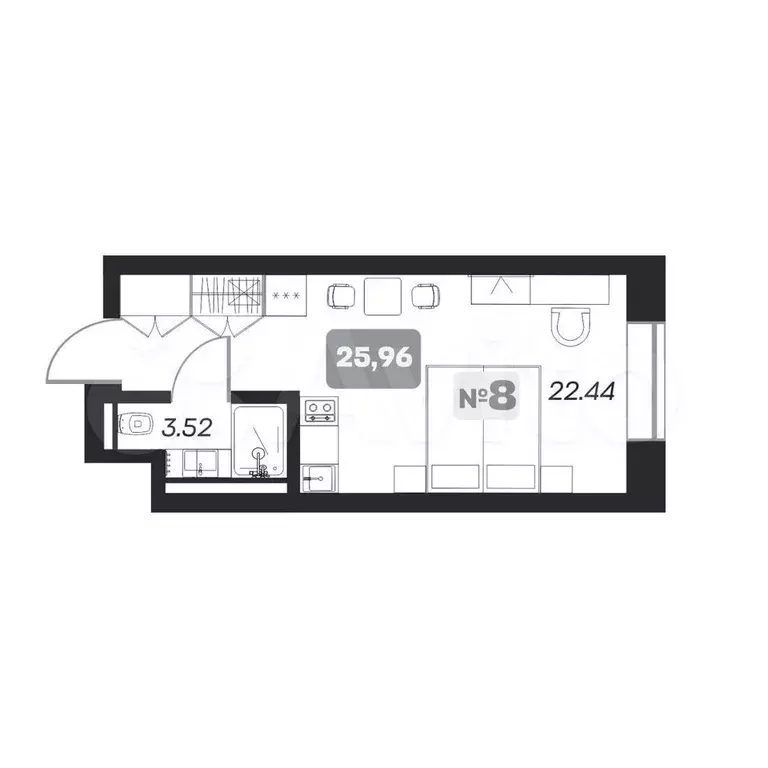 Апартаменты-студия, 26 м, 6/22 эт. - Фото 0