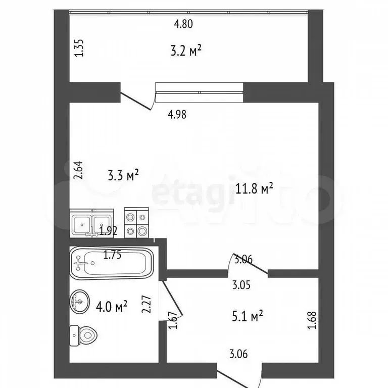 Квартира-студия, 24,2 м, 3/9 эт. - Фото 0
