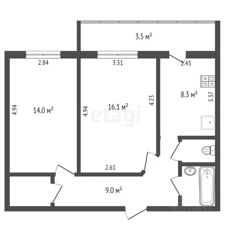 2-к кв. Татарстан, Набережные Челны ул. Раскольникова, 25 (57.0 м) - Фото 1