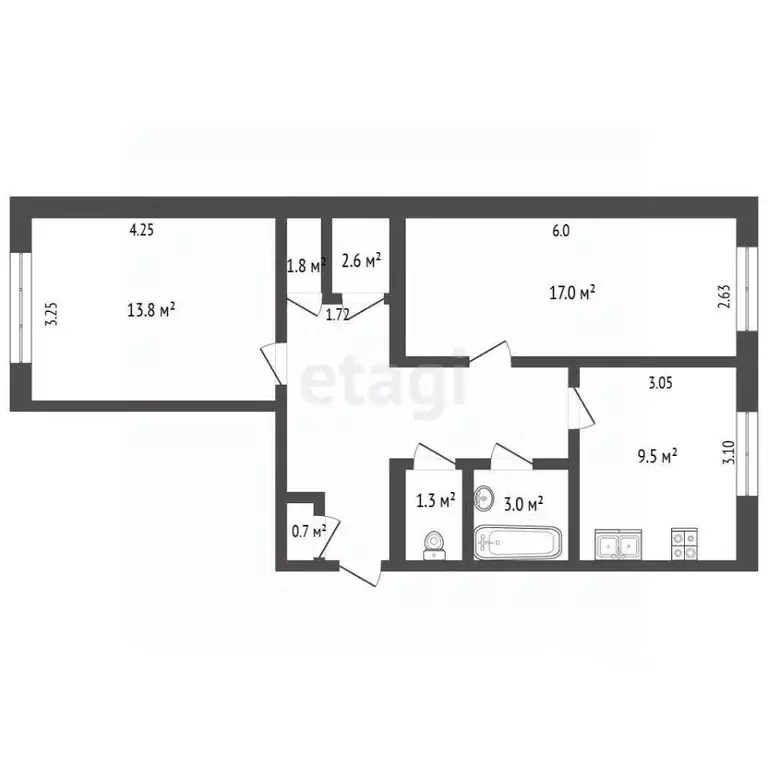 2-к кв. Ямало-Ненецкий АО, Новый Уренгой Надымская ул., 3А (61.6 м) - Фото 2