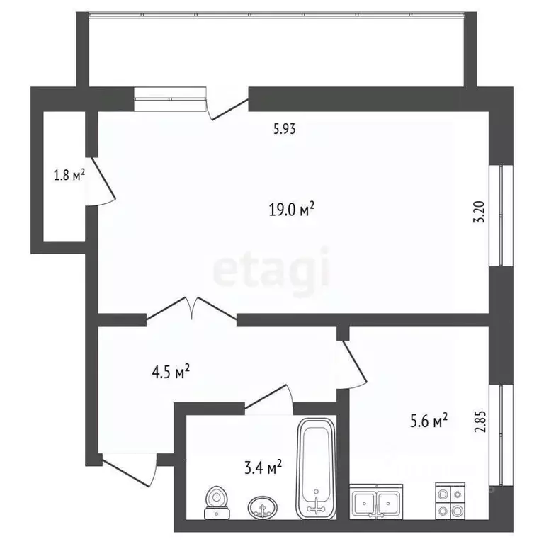 1-к кв. Татарстан, Альметьевск ул. Сулеймановой, 3 (34.4 м) - Фото 2