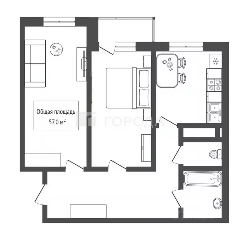 2-к кв. Новосибирская область, Новосибирск ул. Титова, 232/1 (57.0 м) - Фото 1