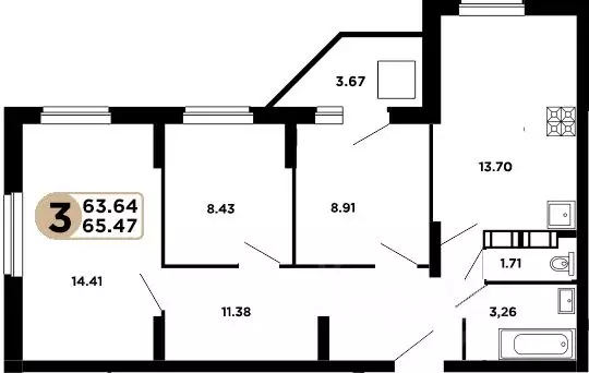 2-к кв. Самарская область, Самара Московское шоссе, 18-й км, 57 (63.64 ... - Фото 1